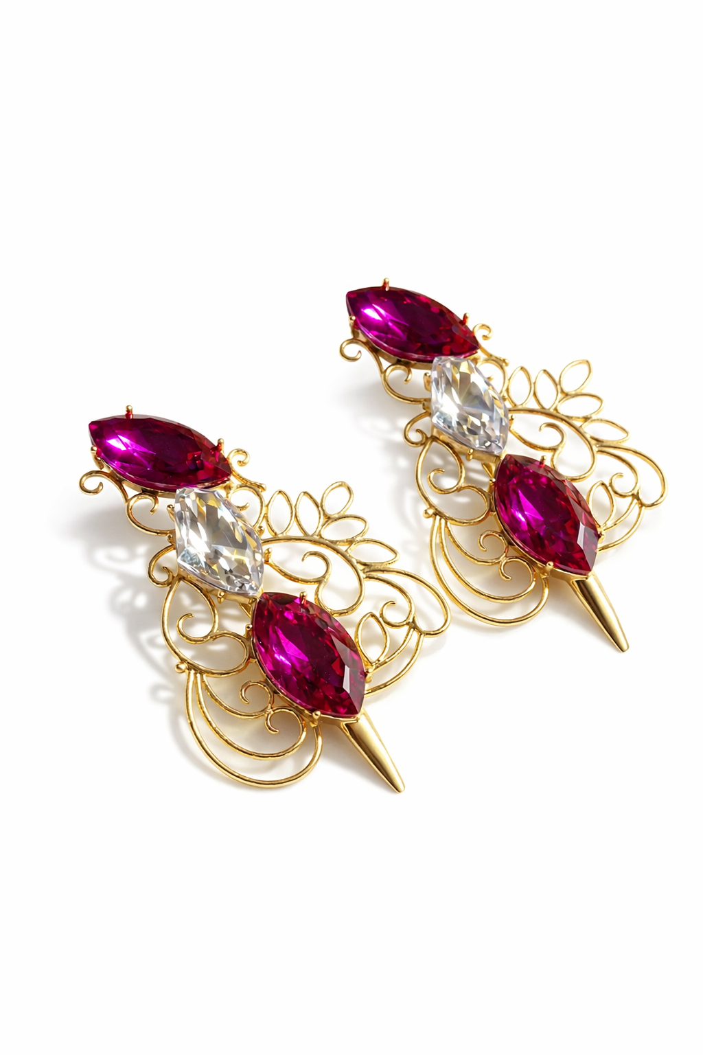 Arabesque Pink Silver Sword Earrings