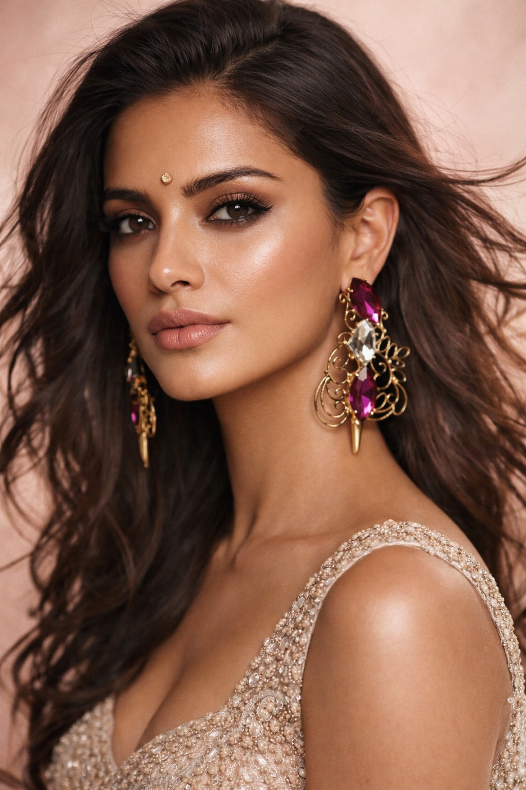 Arabesque Pink Silver Sword Earrings