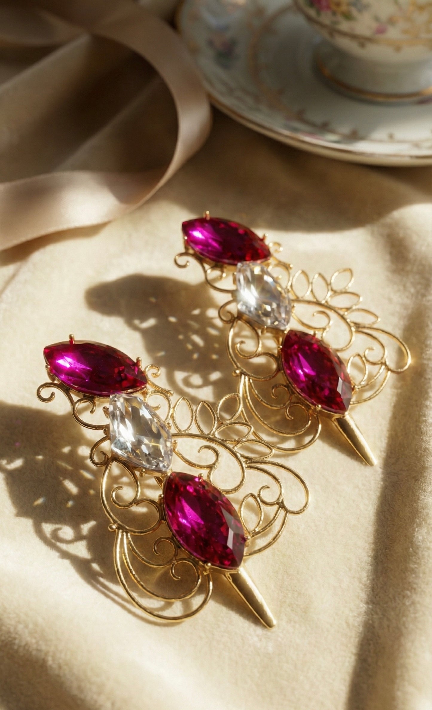 Arabesque Pink Silver Sword Earrings