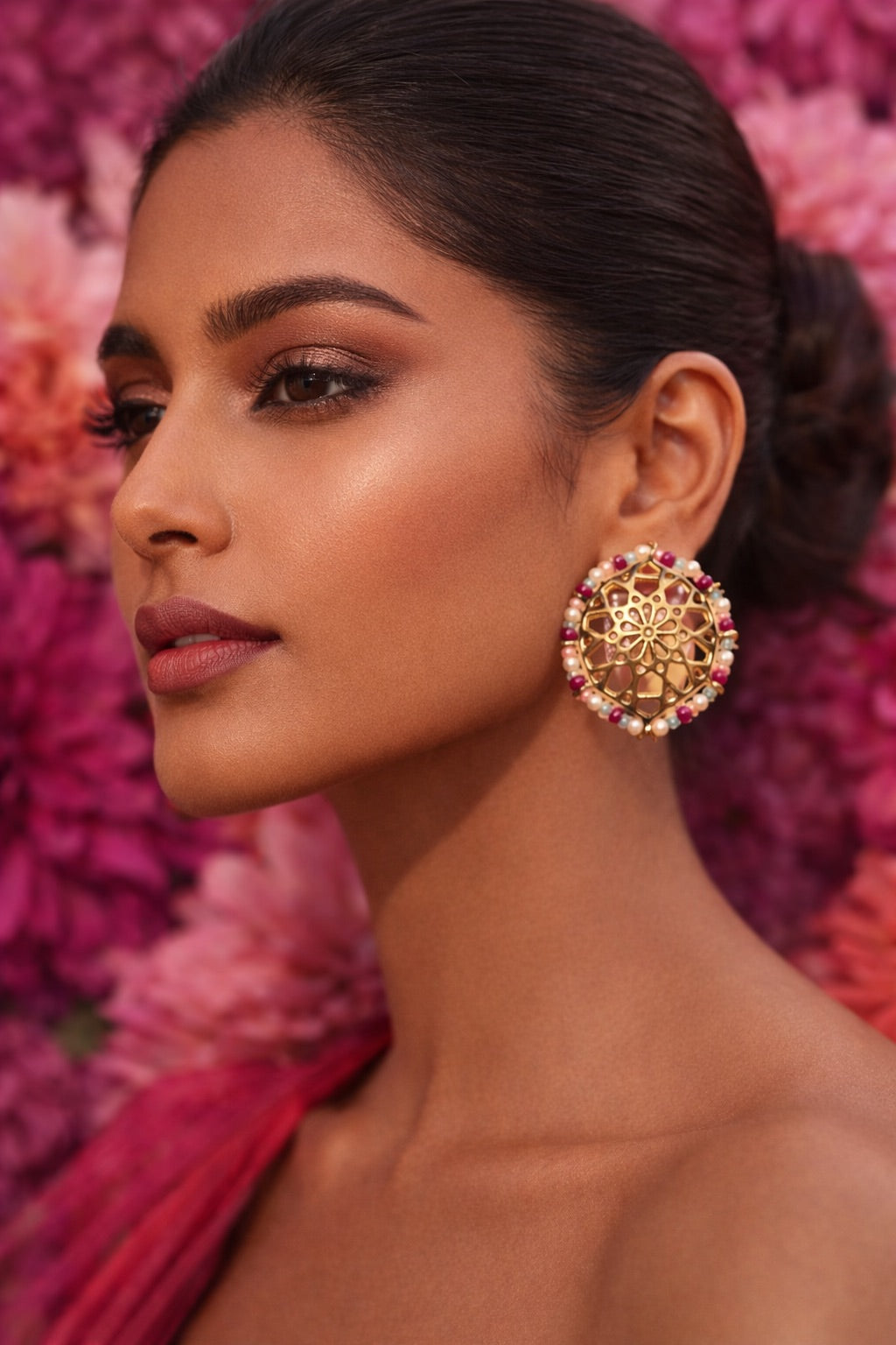 Pink Spring Jaali Work Studs