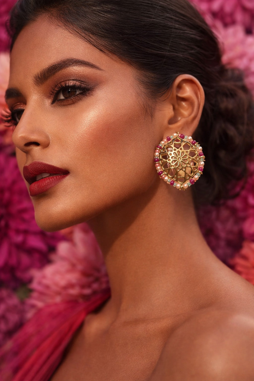 Pink Spring Jaali Work Studs