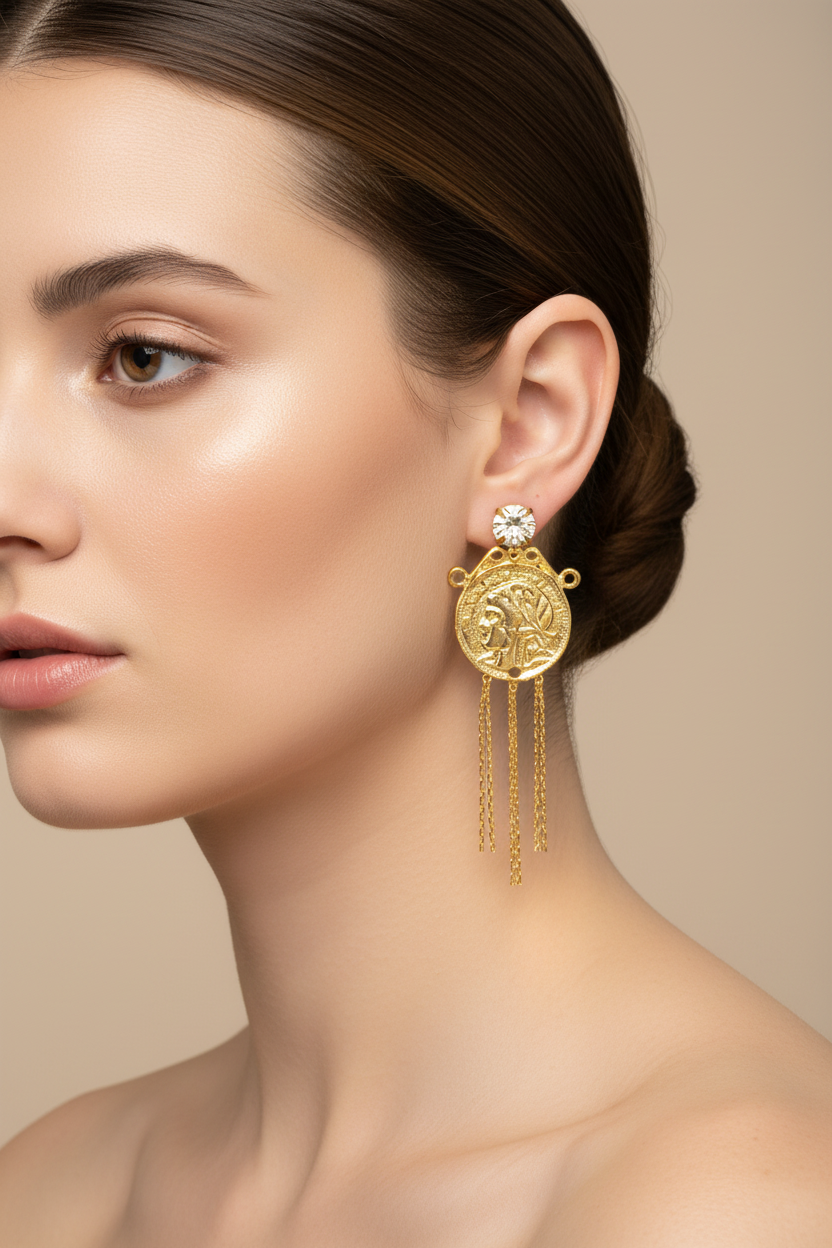22K Goldplated Coin with Tassels Earrings