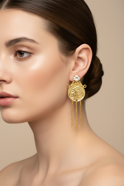 22K Goldplated Coin with Tassels Earrings
