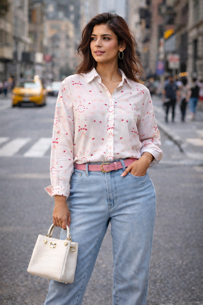 Lotus Pink & White Satin Shirt