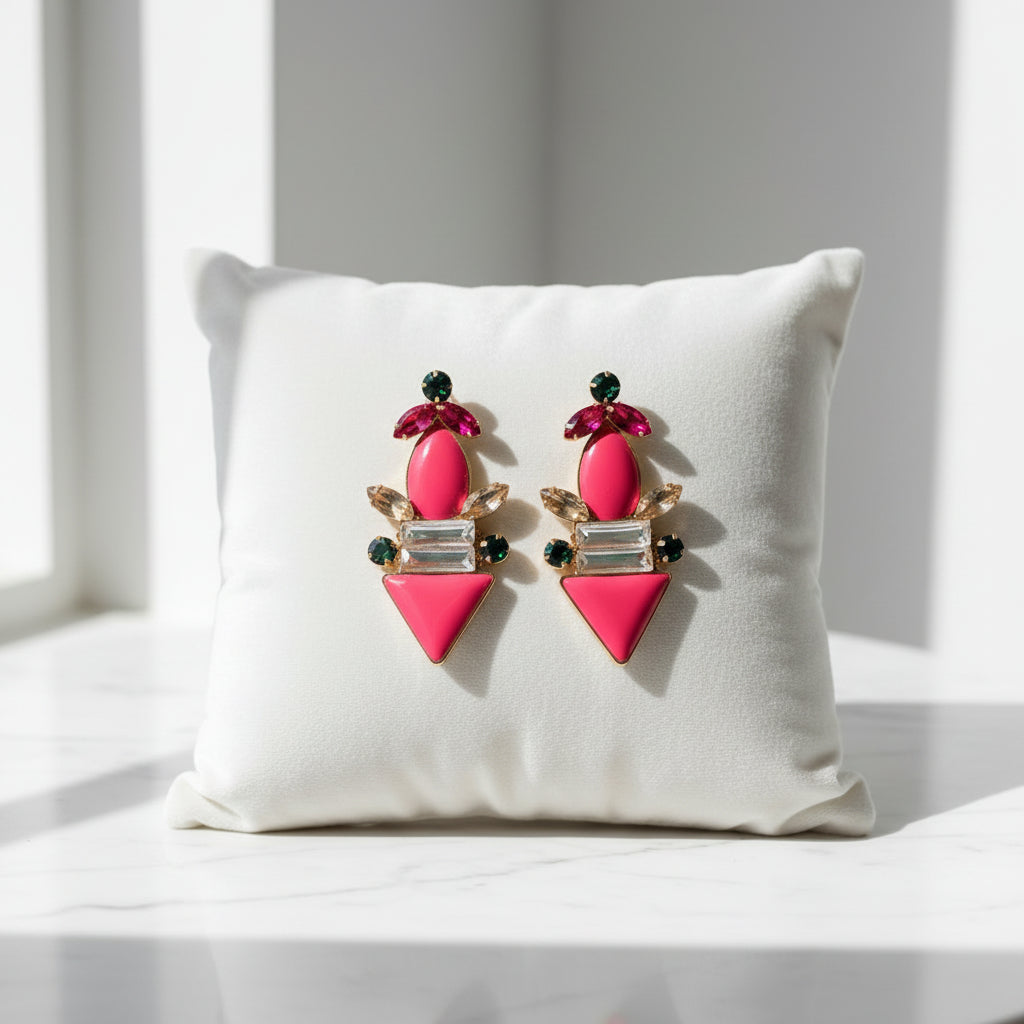 Geometrical Red Rocket Glazed Earrings