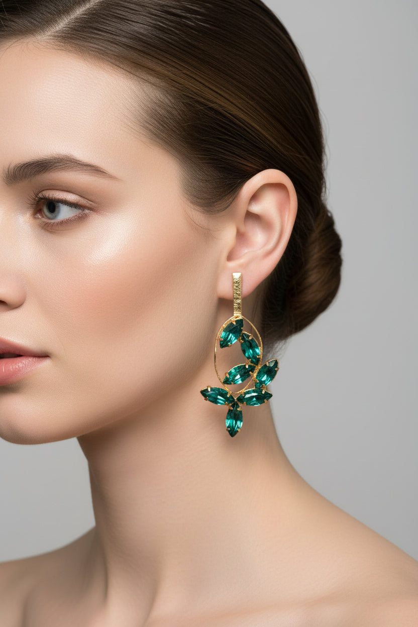 Gold Plated Teal Green Earring