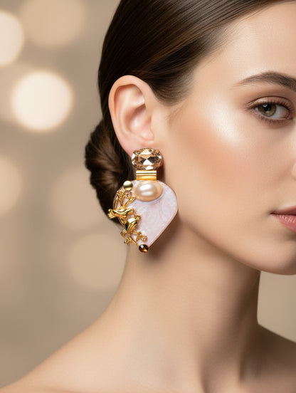 Lovebird Pearl Enamelled Earrings