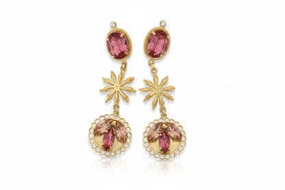 Goldplated Star Anise Pink Petal Earrings