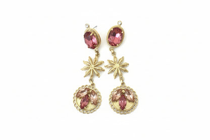 Goldplated Star Anise Pink Petal Earrings