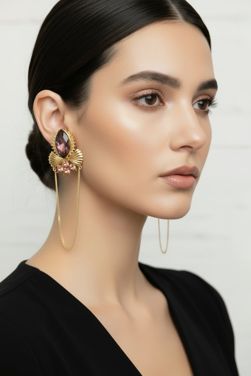 Vintage Mauve Marbela Earrings with U-Tassel
