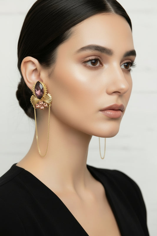 Vintage Mauve Marbela Earrings with U-Tassel