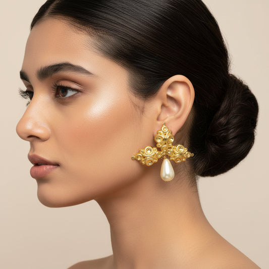 Tri Leaf Embossed Earrings