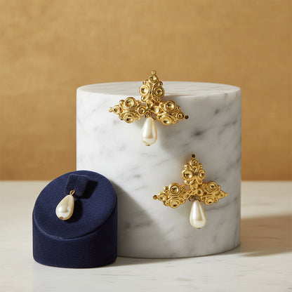 Tri Leaf Embossed Earrings