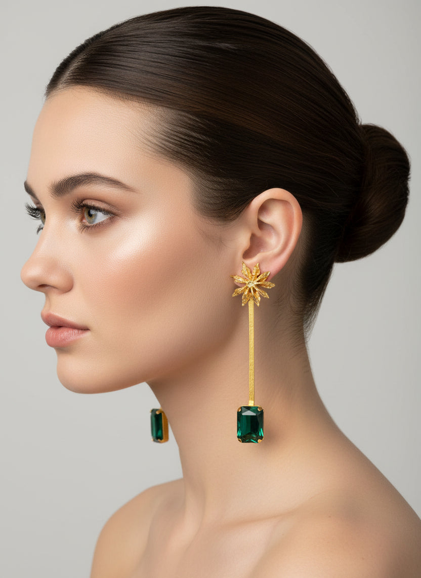 Emerald Stick Star Anise Earrings