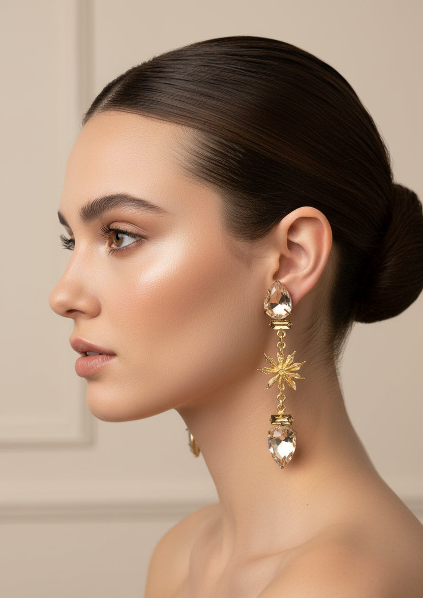 Double Drop Gold Star Anise Earrings