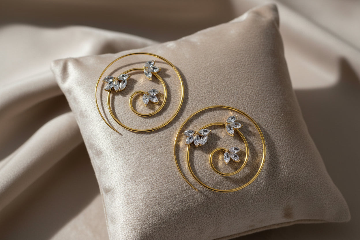 Gold Plated White Stone Earring