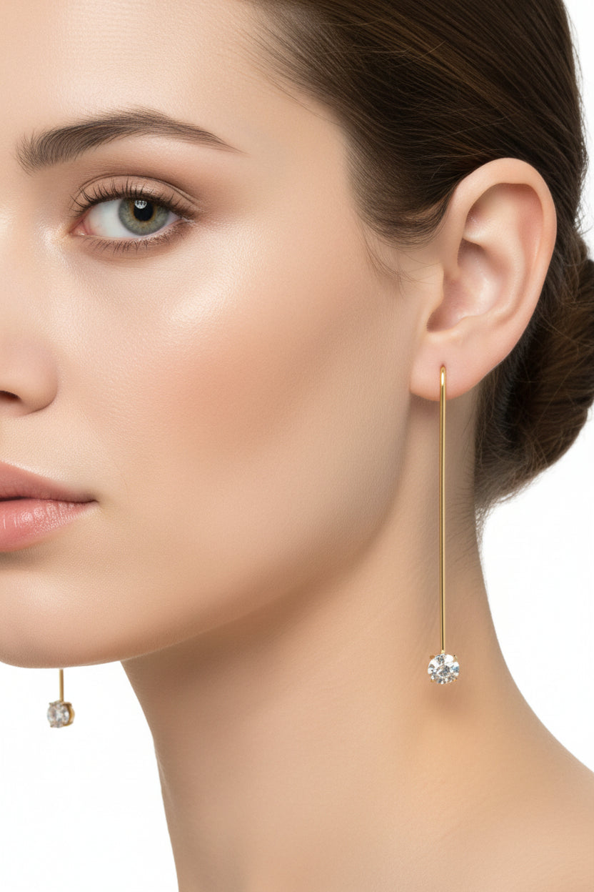 Gold Plated Crystal Chaton Stick Earrings