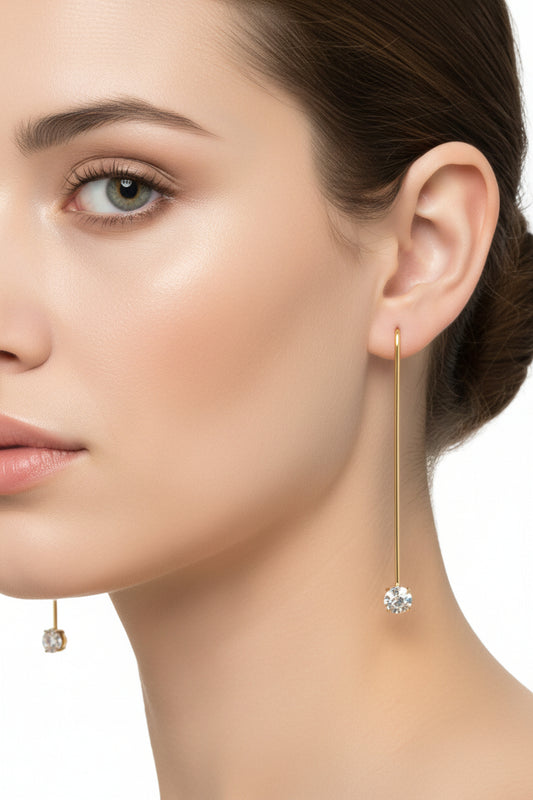 Gold Plated Crystal Chaton Stick Earrings