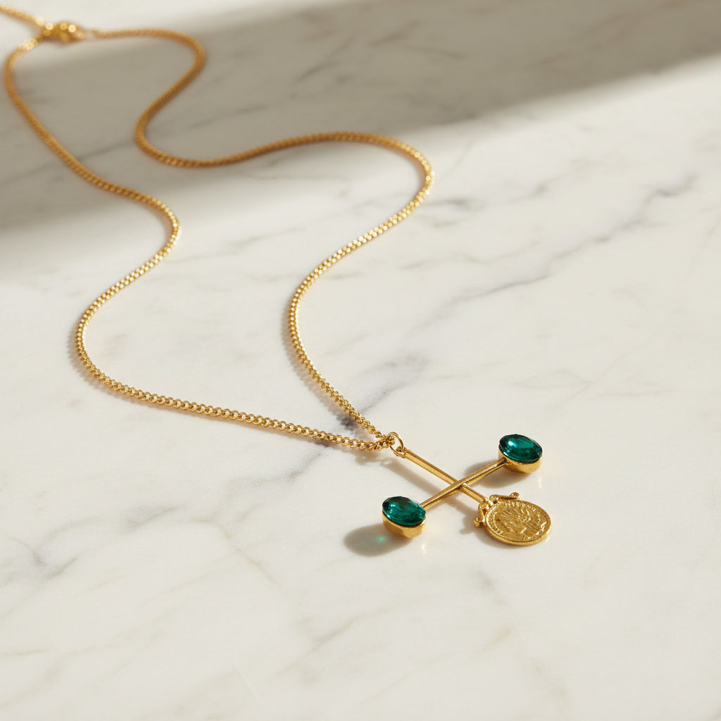 Aquamarine Stones Studded Cross And Coin Longneckpiece