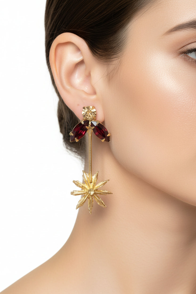 Red Star Anise Flower Earrings