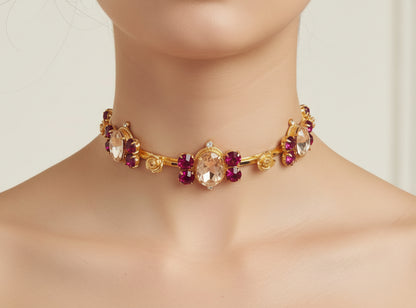 Rose Fuchsia Fleur Gold Choker