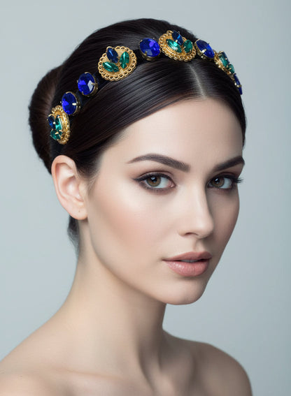 Gold Plated Blue And Green Color Hairband