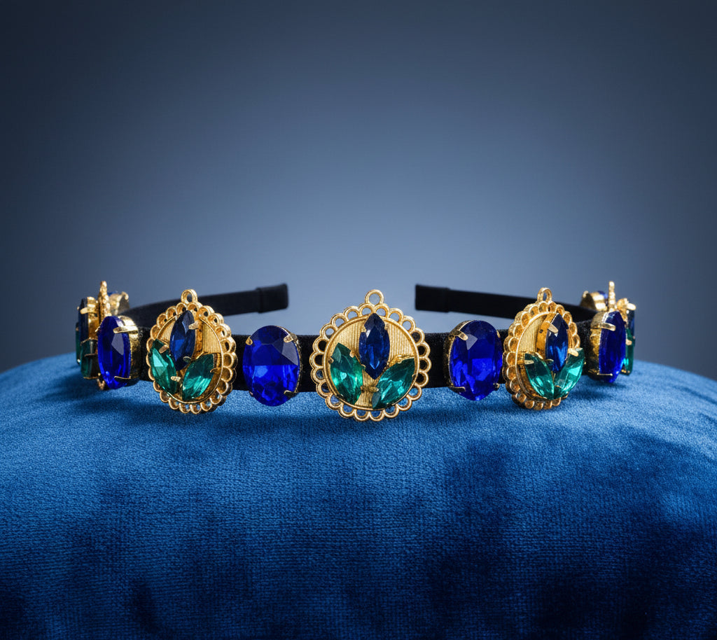 Gold Plated Blue And Green Color Hairband
