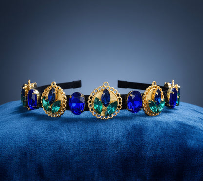 Gold Plated Blue And Green Color Hairband