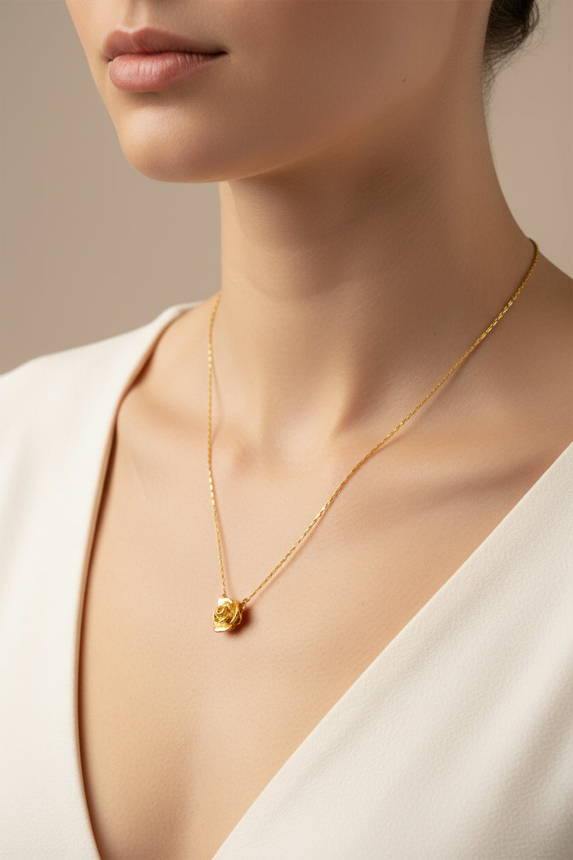 Gold-Plated Rose Pendant Necklace