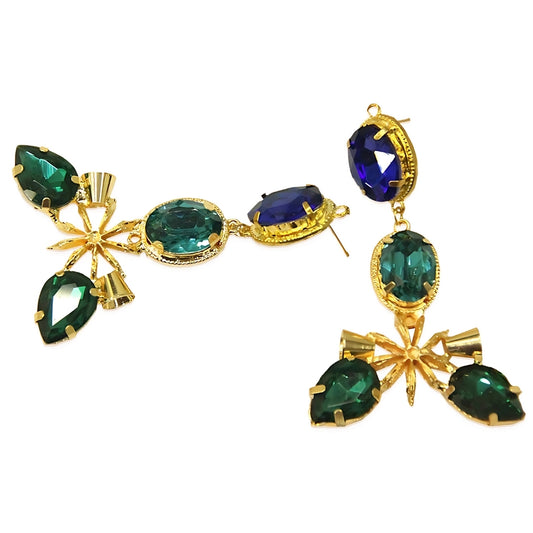 Peacock Green Star Anise Horn Earrings
