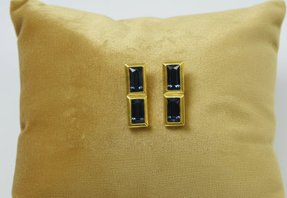 Gold Plated Smoke Black Brick Bezel Earrings