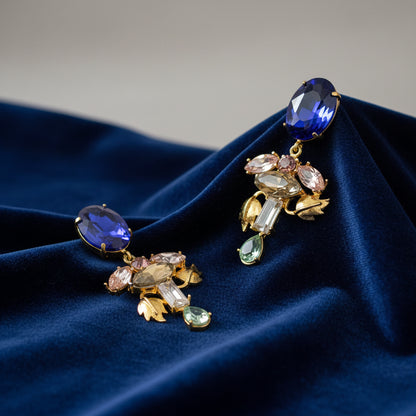 Peach Blue Inflorescence Flower Vinifera Earrings