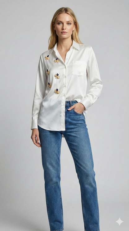 Guldasta Gold Flower Satin Shirt