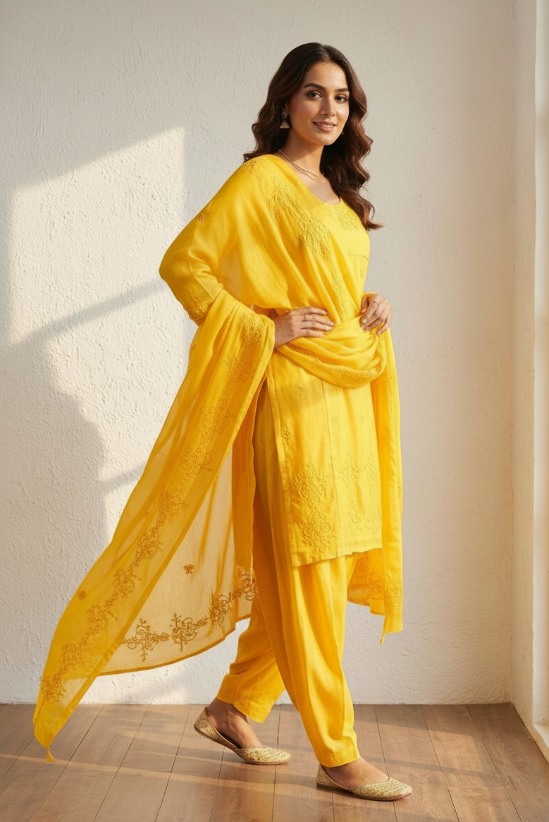 Peela Gulabi Rani Cotton Organza Suit