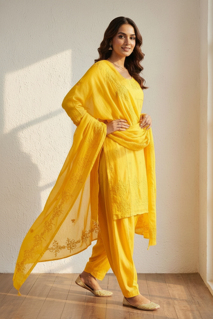 Peela Gulabi Rani Cotton Organza Suit