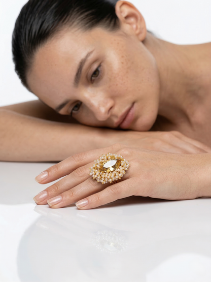 Mehar Gold Marquis Pearl Piroi Ring