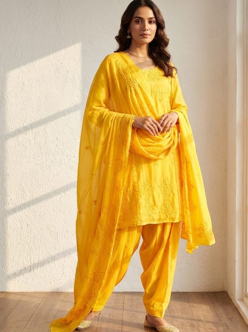 Peela Gulabi Rani Cotton Organza Suit