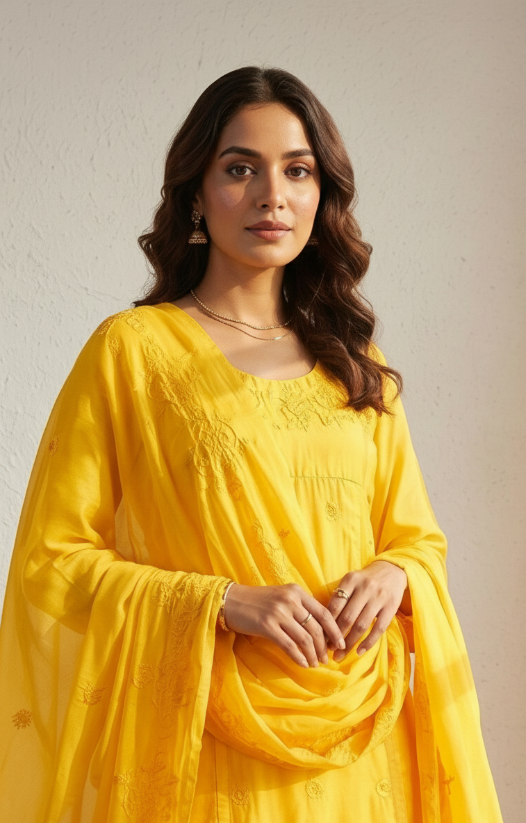 Peela Gulabi Rani Cotton Organza Suit