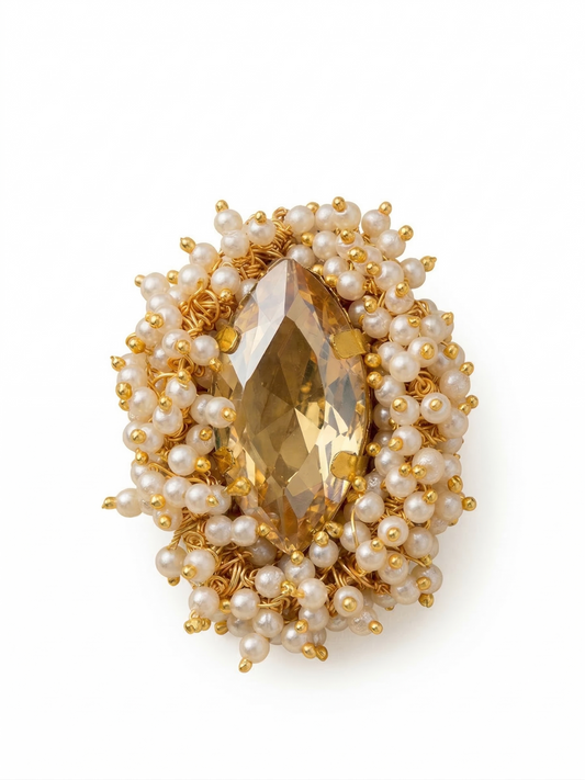 Mehar Gold Marquis Pearl Piroi Ring