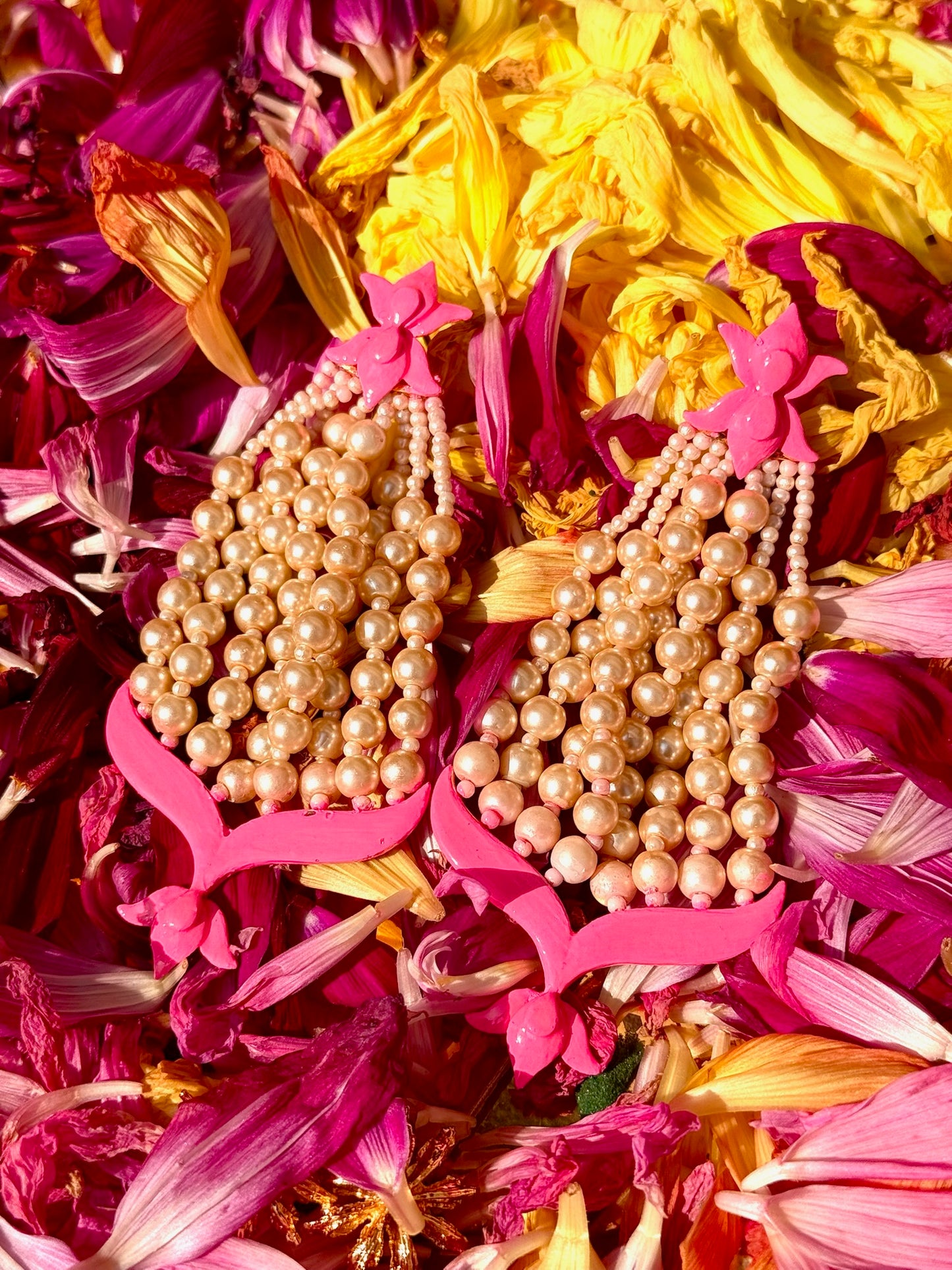 Pink Lotus Chandelier Earrings
