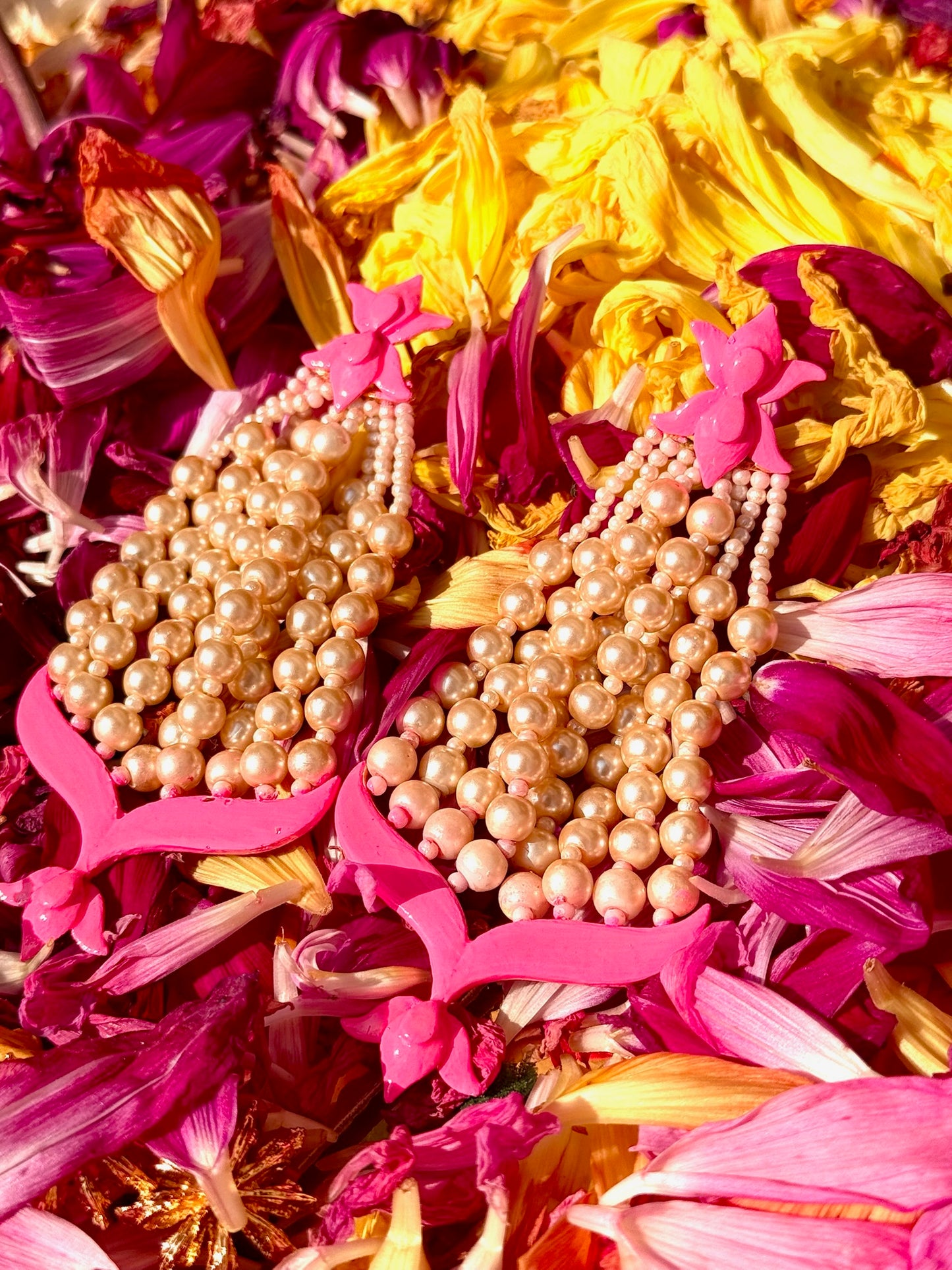 Pink Lotus Chandelier Earrings