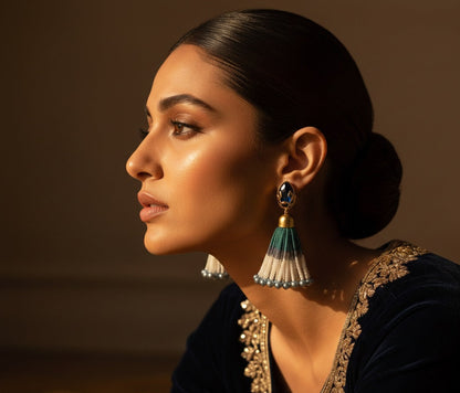 Mughal Jaal Pearl Peacock Tassel Earrings