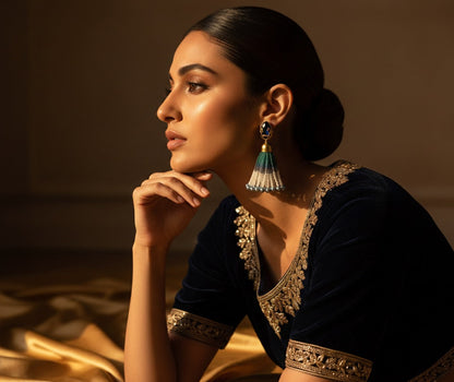Mughal Jaal Pearl Peacock Tassel Earrings