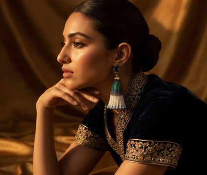 Mughal Jaal Pearl Peacock Tassel Earrings