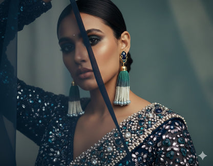 Mughal Jaal Pearl Peacock Tassel Earrings