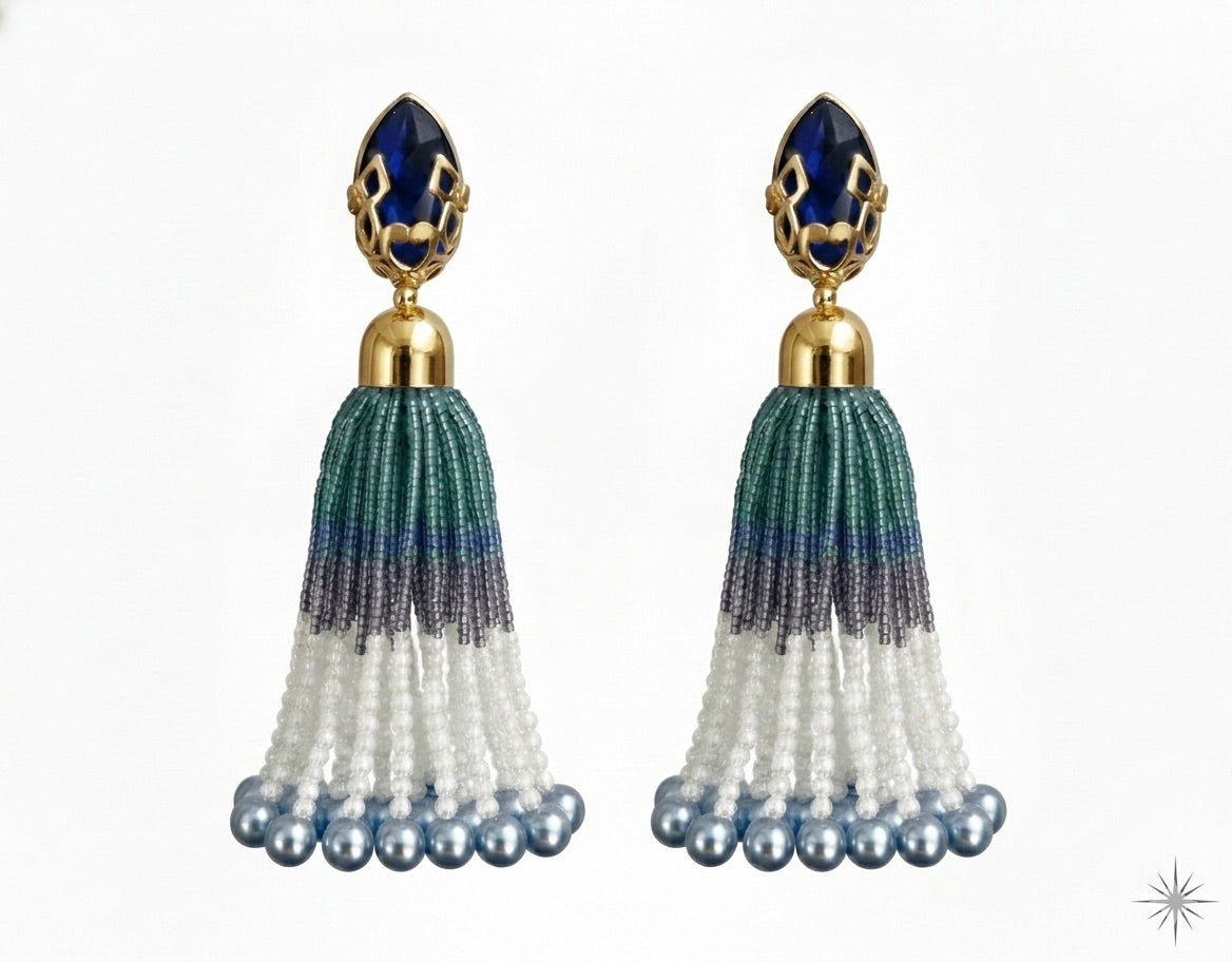 Mughal Jaal Pearl Peacock Tassel Earrings