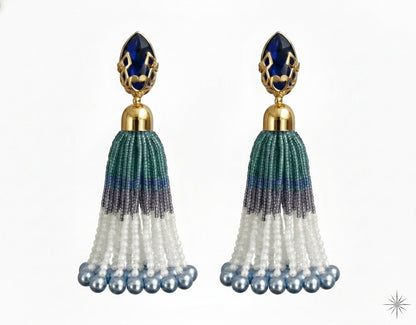Mughal Jaal Pearl Peacock Tassel Earrings