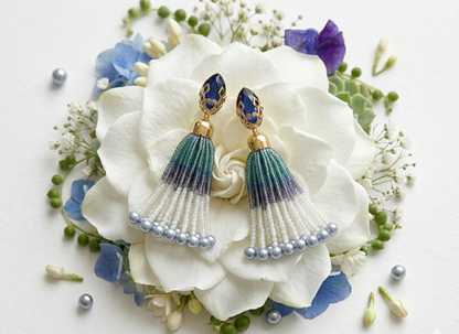 Mughal Jaal Pearl Peacock Tassel Earrings