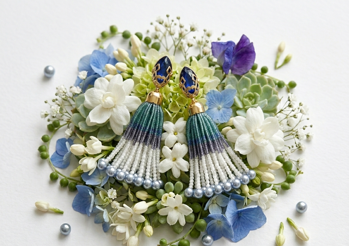 Mughal Jaal Pearl Peacock Tassel Earrings