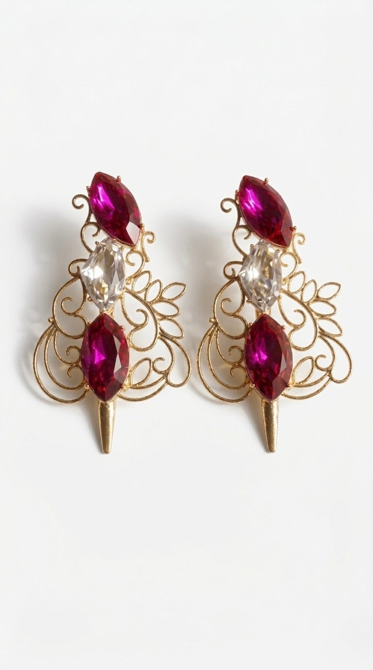 Arabesque Pink Silver Sword Earrings
